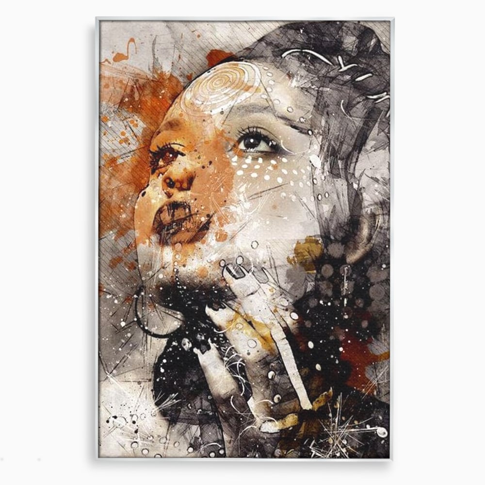 Tablou canvas cu tablou canvas cu portret abstract feminin, in rama de aluminiu argintiu